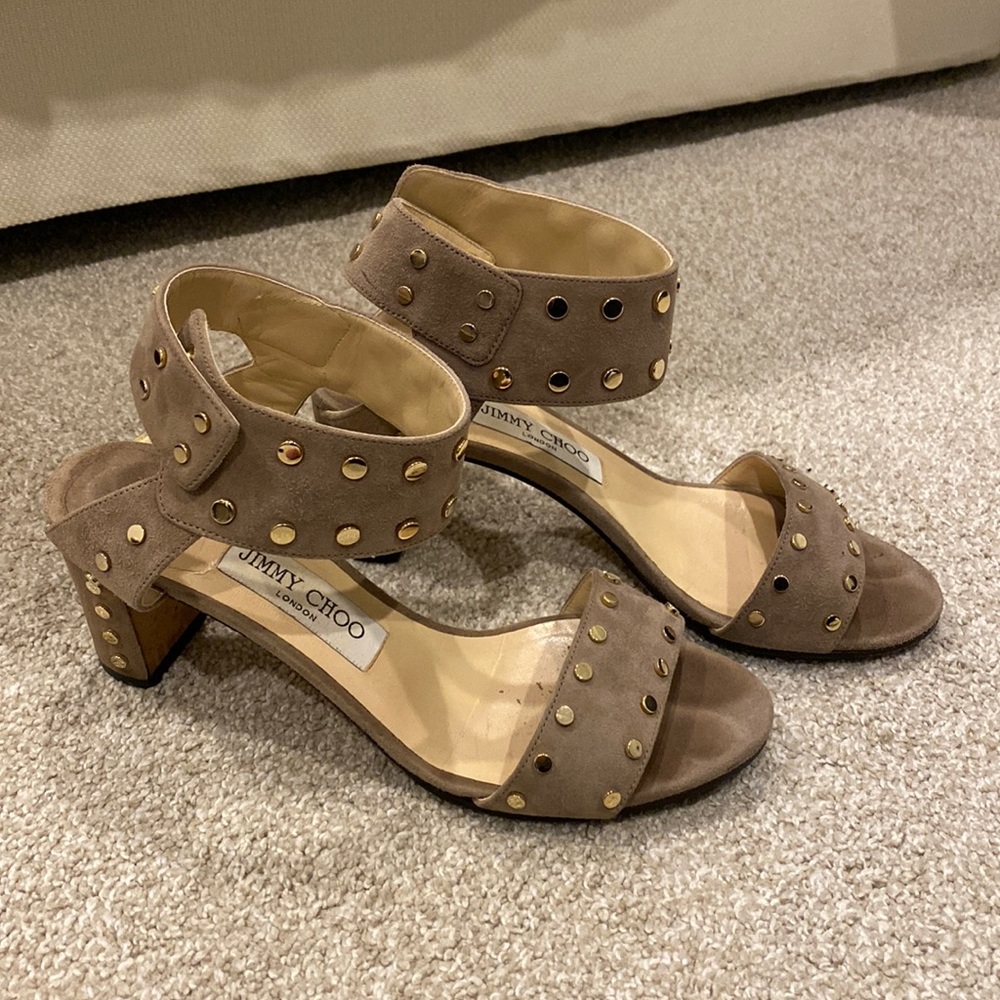Jimmy Choo heeled sandals with gold studs. Size 37.5.